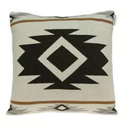Southwest tan pillow cover with poly insert featuring brown textile pattern and triangle accents