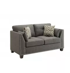 58" Light Gray And Dark Brown Polyester Blend Loveseat and Toss Pillows