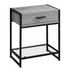 Black gray end table with drawer and shelf in hardwood and metal finish