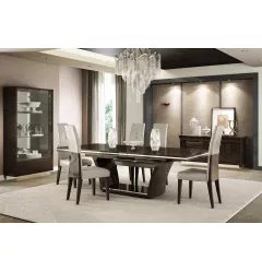 Brown solid wood dining table with six chairs for interior design