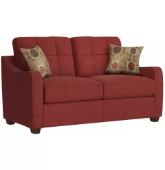 59" Red And Dark Brown Loveseat and Toss Pillows