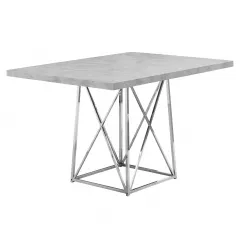 Gray silver metal dining table with outdoor and coffee table features in symmetrical design