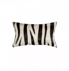 Zebra black off white cowhide pillow with patterned cushion art and fashion accessory
