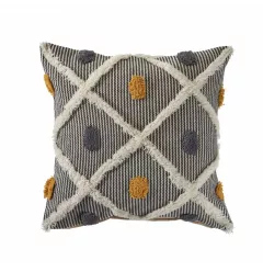 Off white cotton geometric zippered pillow with creative arts pattern and throw pillow design