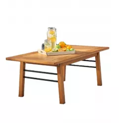 Natural Wood Metal Base Rectangular Coffee Table