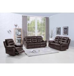 132" Comfortable Brown Faux Leather Sofa Set With A Console Loveseat