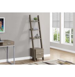 69" Dark Taupe Particle Board Ladder Bookcase With A Storage Drawer