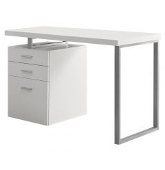 24" Silver Rectangular Computer Desk With Three Drawers