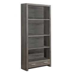 12" X 31.5" X 71.25" Dark Taupe Particle Board Hollow Core Bookcase With A Storage Drawer