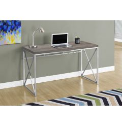 29.75" Dark Taupe Particle Board And Chrome Metal Computer Desk