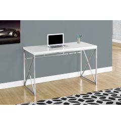 29.75" Glossy White Particle Board And Chrome Metal Computer Desk