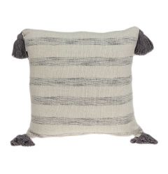 100% Cotton Beige And Light Grey Striped Pillow Cover With Tassels