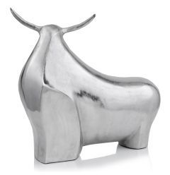 7" X 21" X 19.5" Rough Silver Extra Large Abstract Bull Sculpture