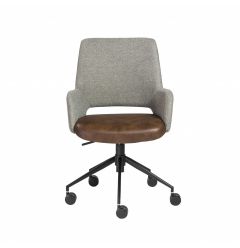 21.26" X 25.60" X 37.21" Office Chair In Gray Fabric And Light Brown Leatherette With Black Base