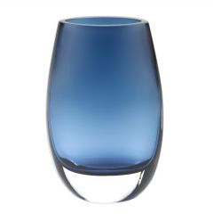 8 Mouth Blown Crystal Oval Thick Midnight Blue Walled Vase