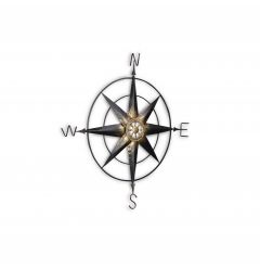 Black Metal Wall Decor Compass With Gold Center Accents