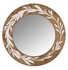 White And Natural Laurel Vine Carved Wood Wall Mirror