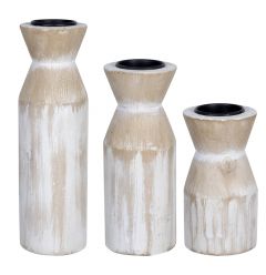 Set Of Three Distressed White Candle Holders