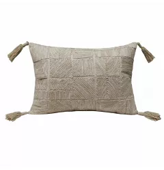 14" X 20" Tan And Beige 100% Cotton Abstract Zippered Pillow