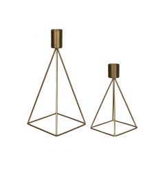 Set of Two Gold Metal Geometric Candle Holders