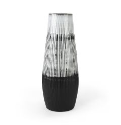 19" Black White and Gray Patterned Lines Ceramic Vase