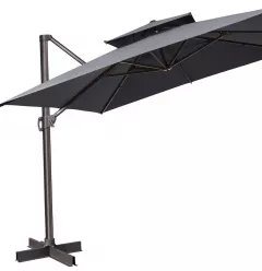 11' Dark Gray Polyester Square Tilt Cantilever Patio Umbrella With Stand