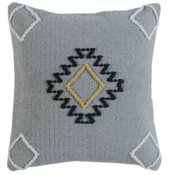 20" X 20" Gray Black Yellow And Ivory 100% Cotton Geometric Zippered Pillow