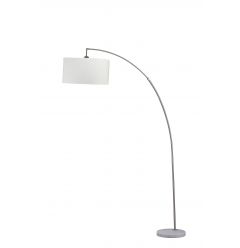 86" White And Silver Arc Floor Lamp With White Drum Shade