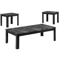 Black grey marble look table with chairs and wood outdoor furniture
