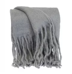 Gray Knitted Acrylic Solid Color Reversable Throw