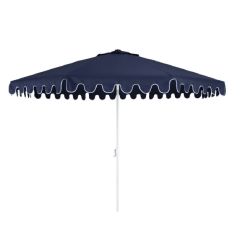 11' Navy And White Polyester Octagonal Tilt Market Patio Umbrella