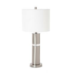 Set of Two 28" Chrome Metal Cylinder Table Lamps Set With White Shade