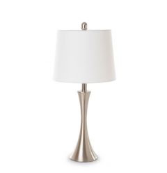 Set Of Two 25" Silver Metal Table Lamps With White Empire Shade