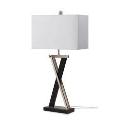 Set Of Two 29" Black and Chrome Metal Table Lamps With White Rectangular Shade