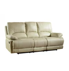 89" Beige And Black Faux Leather Sofa