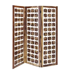 Mod Floating Wood Squares Three Panel Room Divider Screen