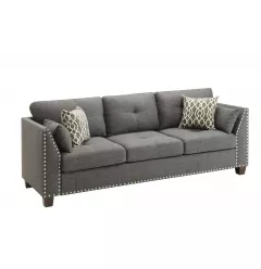 81" Charcoal Linen and Dark Brown Sofa and toss pillows