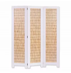 White And Natural Three Panel Room Divider Screen