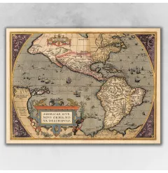 20" X 28" Vintage 1598 Map Of The Americas Wall Art