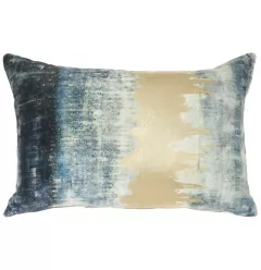 Teal lumbar pillow with metallic gold accents and aqua azure patterned textile