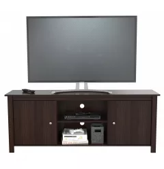Mirrored TV stand with enclosed cabinet storage and flat panel display design
