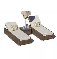 78" X 29" X 28" Brown 3Piece Outdoor Armless Chaise Lounge Set With  Cushions
