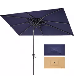 9' Navy Blue Polyester Rectangular Tilt Market Patio Umbrella
