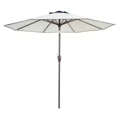 Polyester octagonal tilt market patio umbrella with shade and light fixture on table for outdoor recreation
