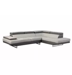 Gray Leather L Shaped Two Piece Corner Sectional
