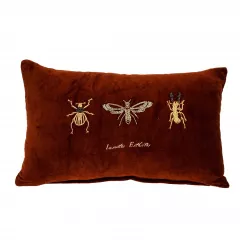 Golden insects velvet throw pillow with brown tints and shades for home comfort and fashion accessory