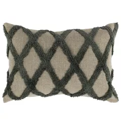 Green Geometric Linen Down Blend Throw Pillow With No Decorative Addition