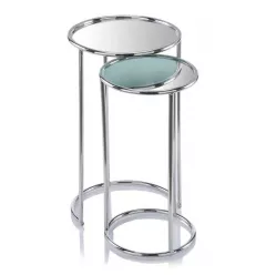 Silver aluminum round end table in a modern design