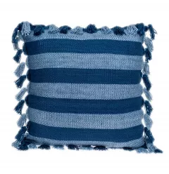 Rustic bohemian blue throw pillow with electric blue pattern and woolen texture