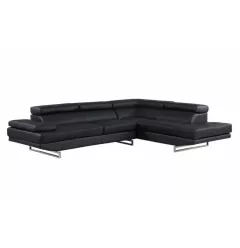Black Leather L Shaped Two Piece Corner Sectional